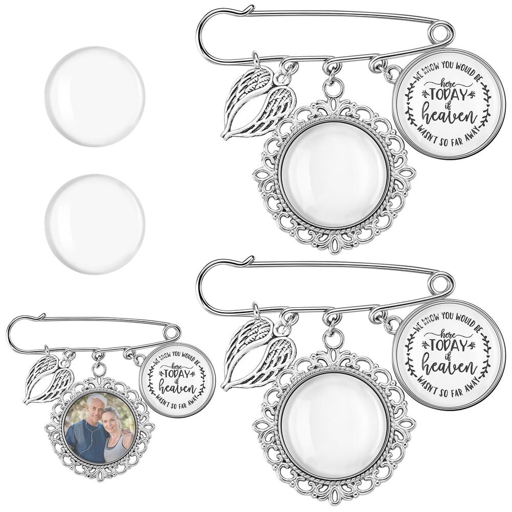 8518 2 Set Wedding Bouquet Photo Charms with Angel Wing DIY Memorial Pin